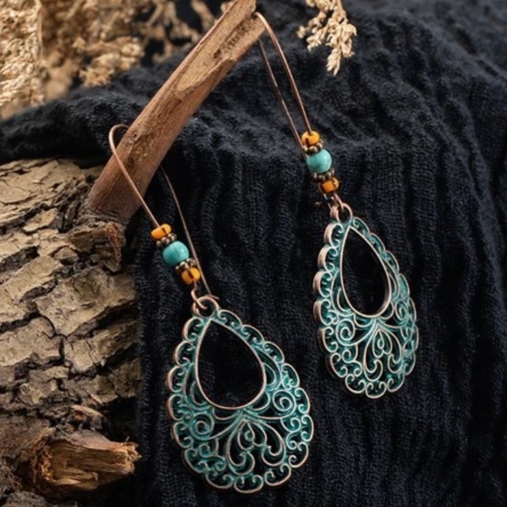 Boho Water-Drop Hollow-Out Beaded Drop Earrings